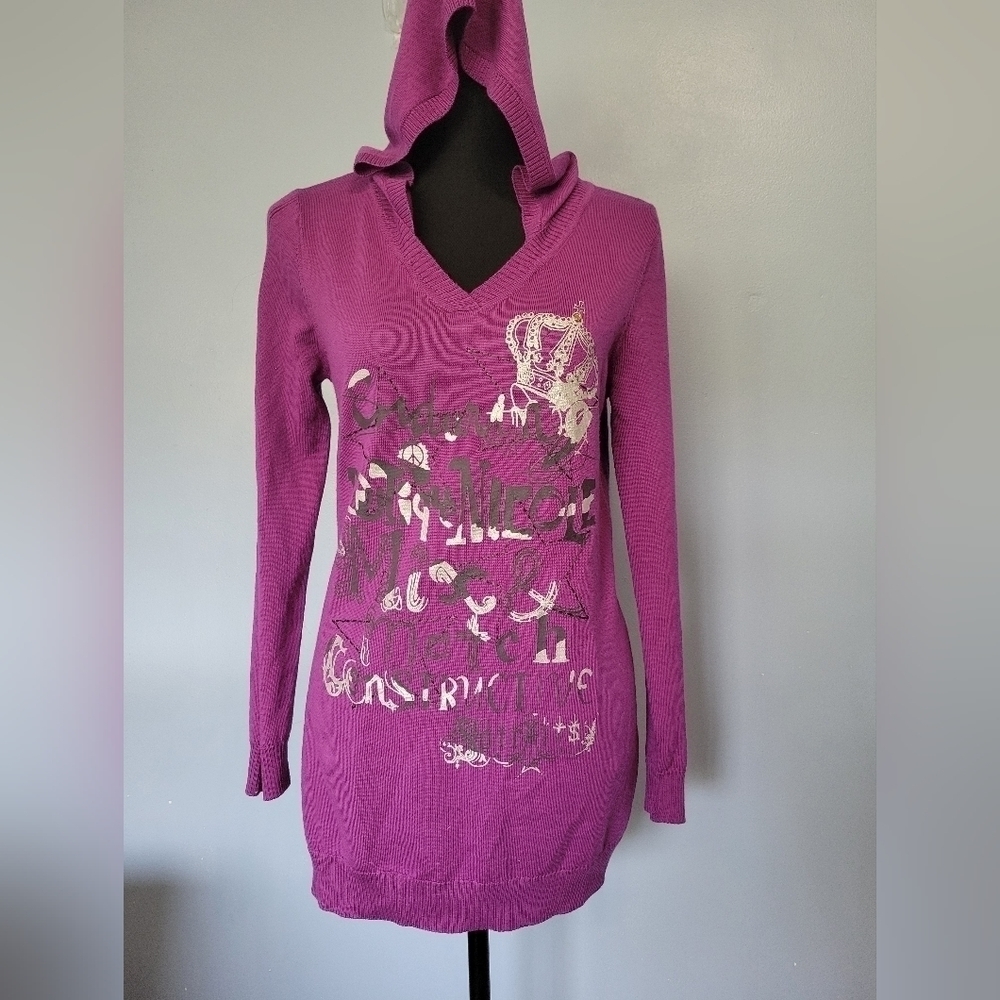 Mat Mate Merino Wool Removable Hood Sweater in Purple Medium